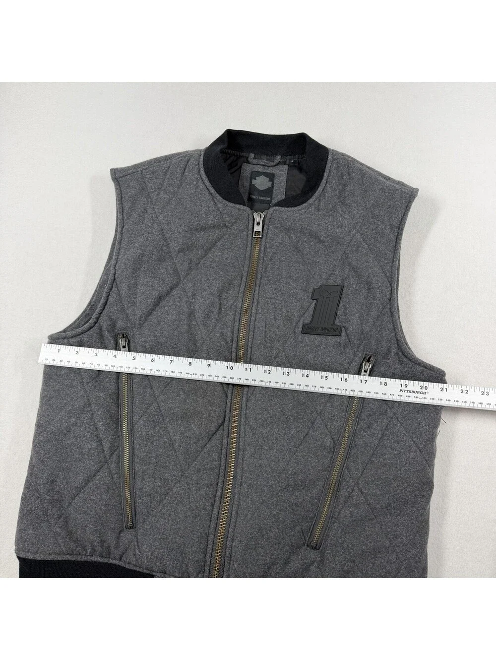Harley Davidson Mens Sz L Gray Insulated Quilted Zip Vest Riding #1 Sleeveless
